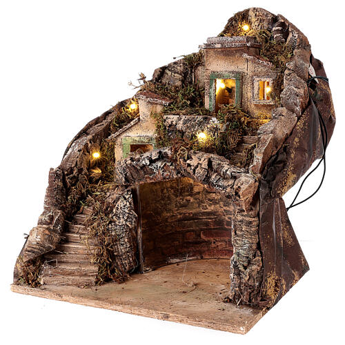 Borgo case montagna grotta presepe napoletano 30x35x35 per statue 6 cm 2