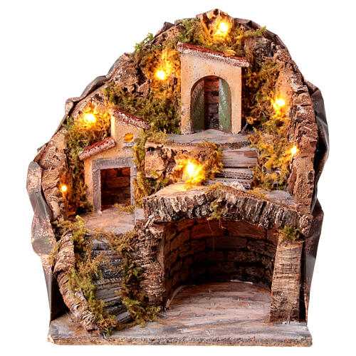 Borgo case montagna grotta presepe napoletano 30x35x35 per statue 6 cm 5