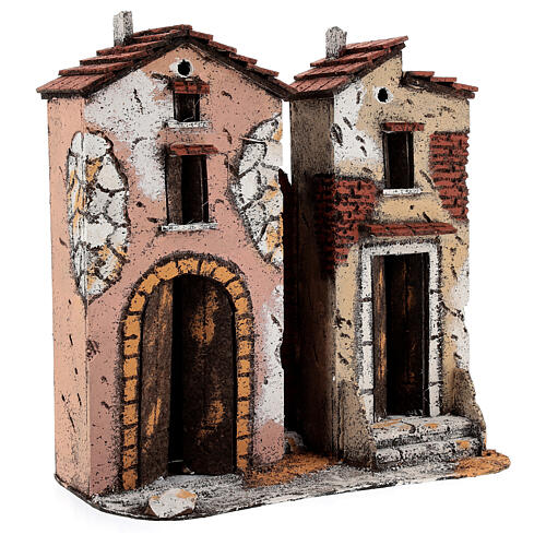 Pair of two-storey cork houses Neapolitan Nativity scene 25x25x10 for statues 10 cm 2