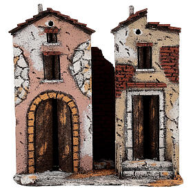Coppia case due piani sughero presepe napoletano 25x25x10 per statue 10 cm