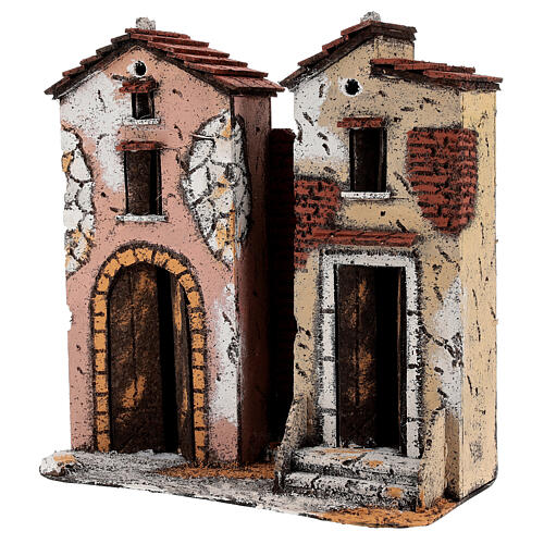 Couple of two-storied houses cork setting for Neapolitan Nativity Scene with 10 cm figurines 25x25x10 cm 3