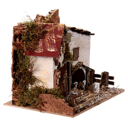 Hütte mit Schafen für Krippe, 15x20x15 cm 3
