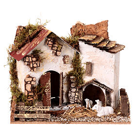 Casolare con pecore 15x20x15 cm per presepe 8-10 cm