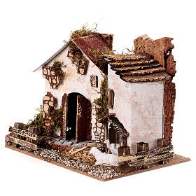 Casolare con pecore 15x20x15 cm per presepe 8-10 cm