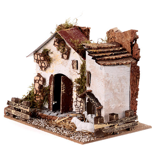 Budynek z owcami, 15x20x15 cm, szopka 8-10 cm 2