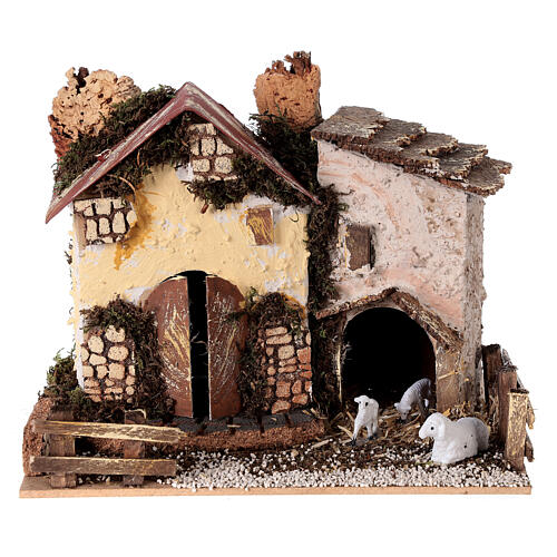 Casa de campo com ovelhas para presépio com figuras altura média 8-10 cm; medidas: 15x20x15 cm 1