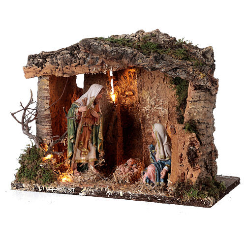 Wooden nativity stable lighted 25x30x20 cm 16 cm figurines 3