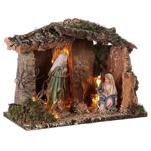 Wooden nativity stable lighted 25x30x20 cm 16 cm figurines 4