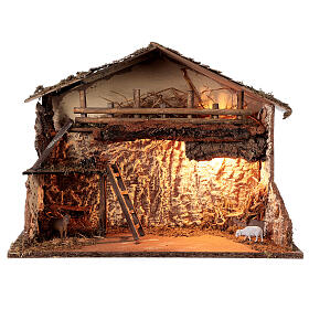 Illuminated hut 35x50x25 cm Nordic nativity scene 12-14 cm