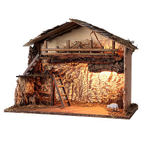 Illuminated hut 35x50x25 cm Nordic nativity scene 12-14 cm