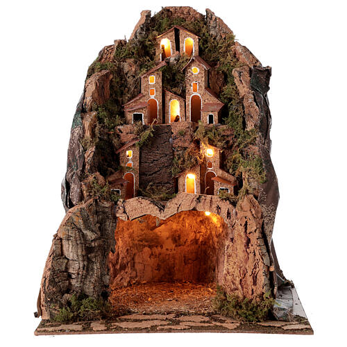 Dorf mit Grotte beleuchtet für Krippe, 30x25x25 cm 4