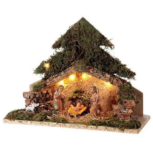 Cabana Natividade de Jesus árvore iluminado presépio com figuras altura média 10 cm 3