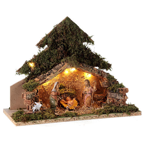 Cabana Natividade de Jesus árvore iluminado presépio com figuras altura média 10 cm 4