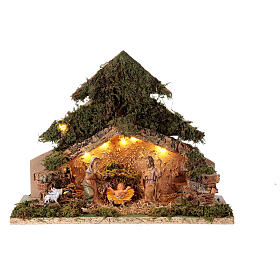 Lighted grotto with Holy Family tree-shaped 10 cm nativity