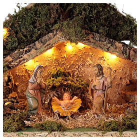 Lighted grotto with Holy Family tree-shaped 10 cm nativity