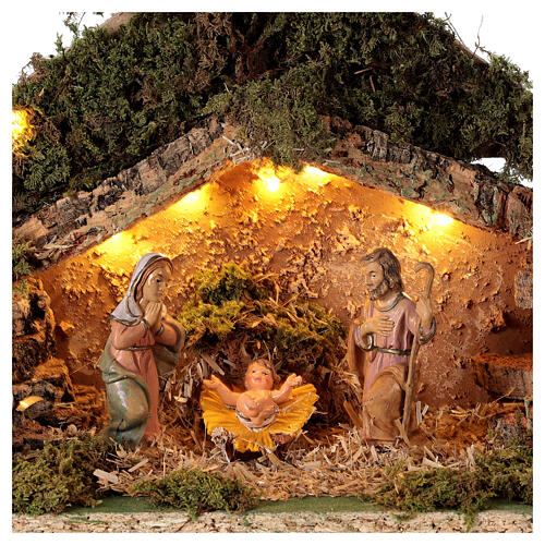 Lighted grotto with Holy Family tree-shaped 10 cm nativity 2