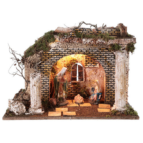 Hütte als griechischer Tempel beleuchtet mit Weihnachtsgeschichte, 35x50x25 1