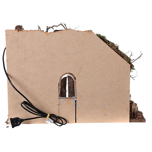 Cabaña templio griego iluminada 35x50x25 cm con natividad 16 cm 5