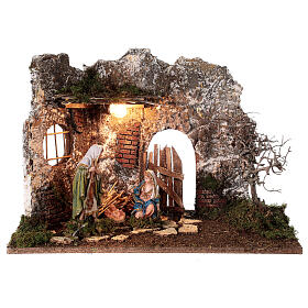 Grotta illuminata porta in legno 35x50x25 cm presepi 16 cm