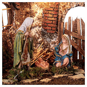 Grotta illuminata porta in legno 35x50x25 cm presepi 16 cm