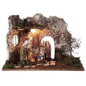 Lighted grotto with wooden door 35x50x25 cm 16 cm nativity set