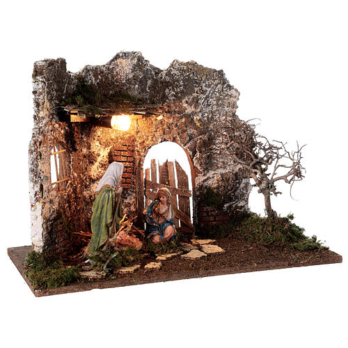 Lighted grotto with wooden door 35x50x25 cm 16 cm nativity set 4