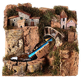 Ruisseau pont village pompe 25x25x15 cm crèche 8-10 cm
