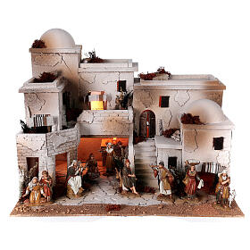 Szopka bożonarodzeniowa kompletna w stylu arabskim z piecem – figurki Moranduzzo 10 cm, wymiary 40x50x40 cm