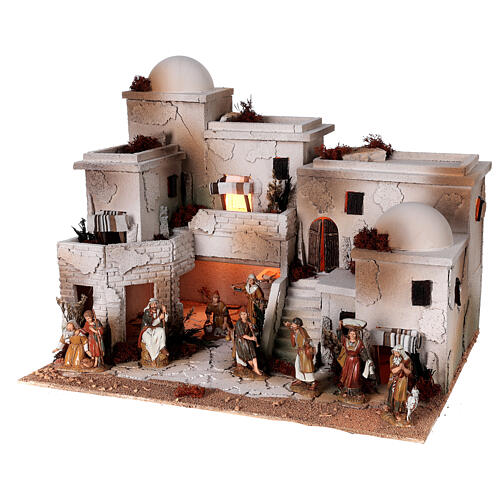 Szopka bożonarodzeniowa kompletna w stylu arabskim z piecem – figurki Moranduzzo 10 cm, wymiary 40x50x40 cm 4