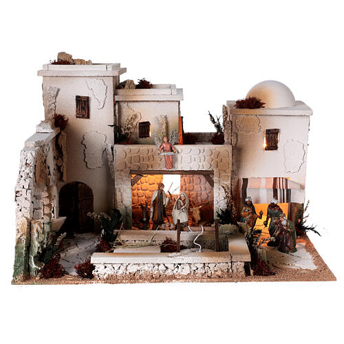 Palestinian Nativity set with water well Moranduzzo figurines 10 cm 35x50x40 cm 1