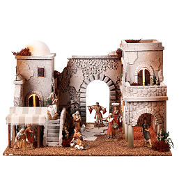Szopka arabska targowisko i figurki pasterzy Moranduzzo 10 cm, 35x50x40 cm