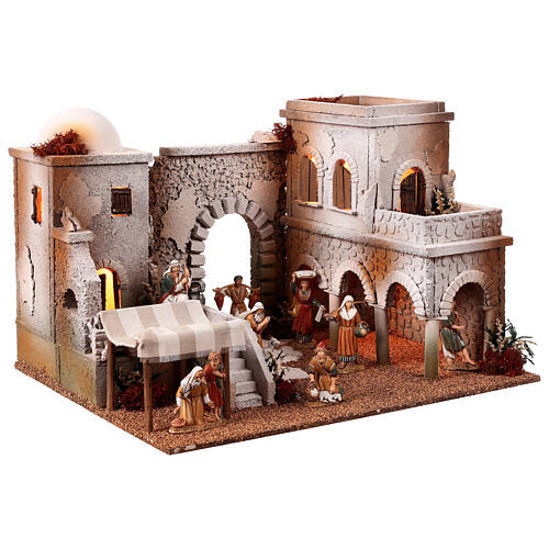 Presépio estilo árabe cena mercado figuras Moranduzzo altura média 10 cm; medidas: 33x50x40 cm 3