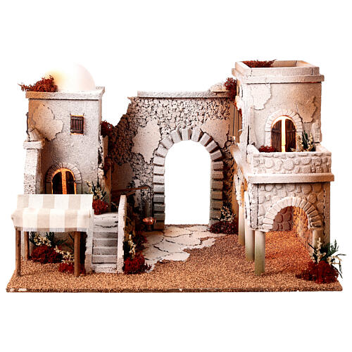 Presépio estilo árabe cena mercado figuras Moranduzzo altura média 10 cm; medidas: 33x50x40 cm 8