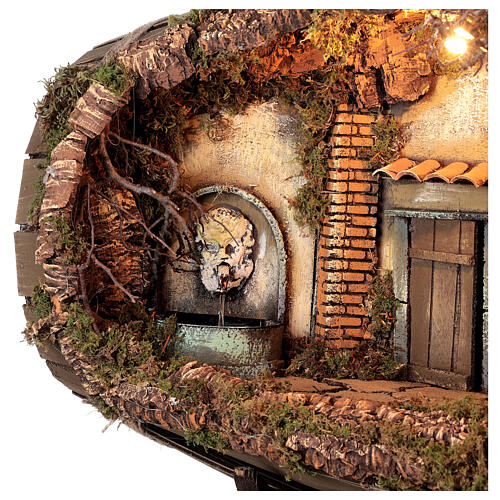 Miasteczko w beczce z fontanną – scenografia do szopki neapolitańskiej, do figurek 10 cm 2