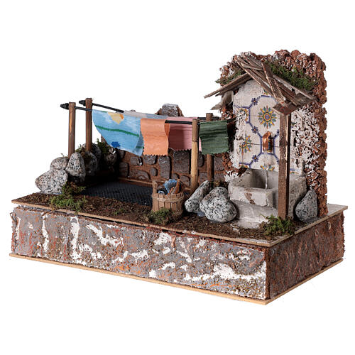 Wash house with fountain pump 25x30x15 cm for 10 cm nativity 3