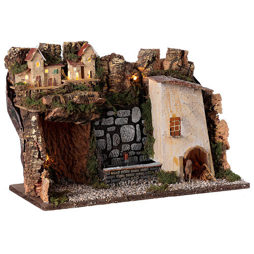 Village with lights and fountain with pump 30x45x20 for Nativity scenes 10-12 cm 4
