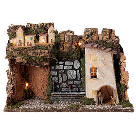 Lighted Village and fountain with pump 30x45x20 cm for 10-12 nativity