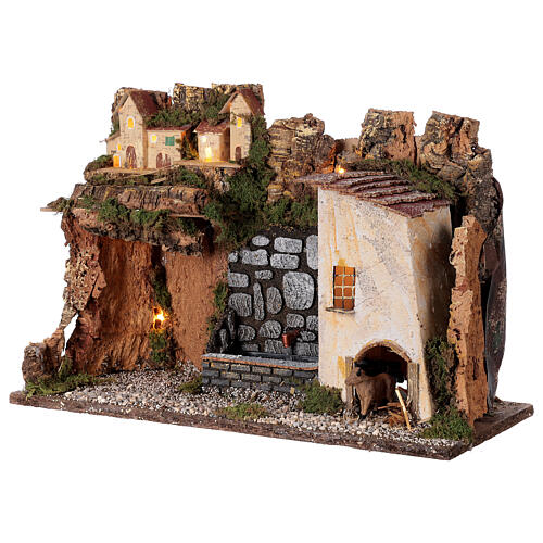 Lighted Village and fountain with pump 30x45x20 cm for 10-12 nativity 3