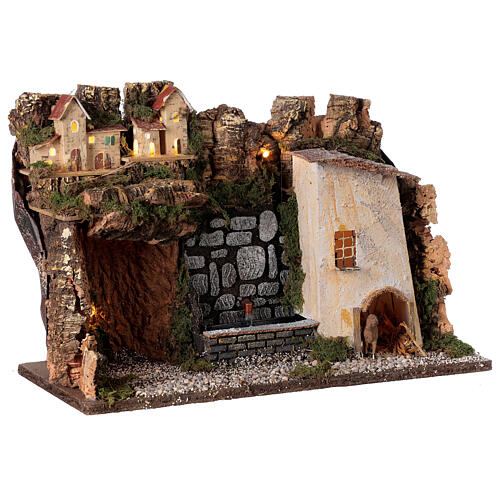 Lighted Village and fountain with pump 30x45x20 cm for 10-12 nativity 4