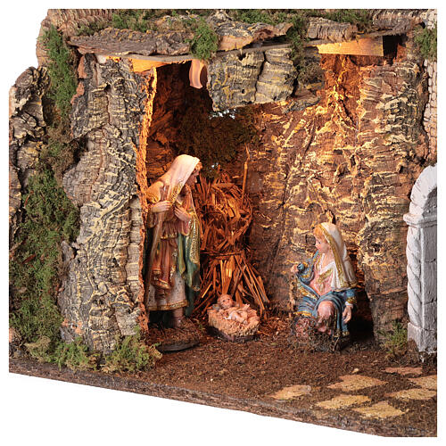 Grotta Sacra Famiglia arcata rovina illuminata presepe 35x50x25 cm 2