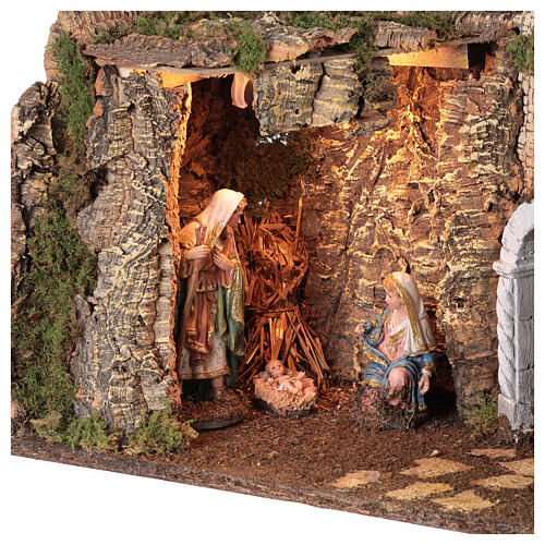 Nativity grotto with Holy Family illuminated ruin arch 35x50x25 cm 2
