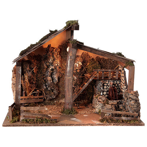 Holy Family's stable with watermill 45x60x35 cm for Nativity Scene with 14-16 cm characters 1
