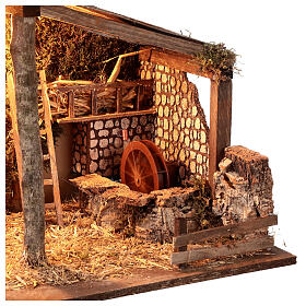 Cabane Nativité crèche moulin à eau 45x60x35 cm pour santons 14-16 cm