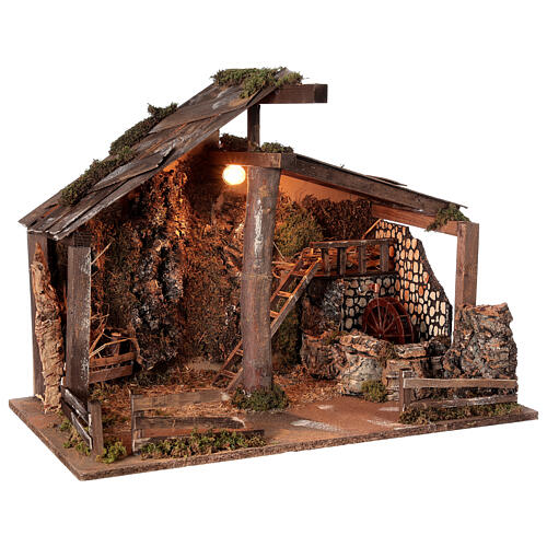 Cabane Nativité crèche moulin à eau 45x60x35 cm pour santons 14-16 cm 4
