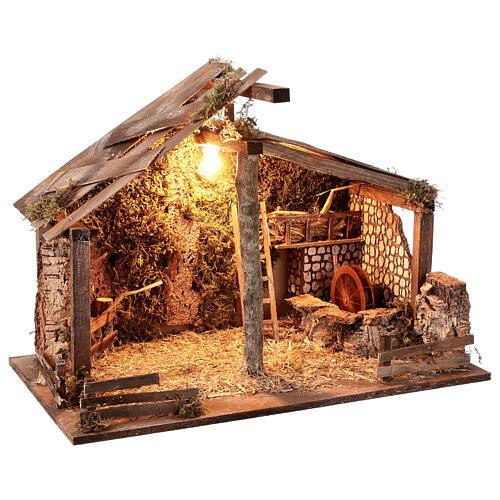 Capanna Natività presepe mulino acqua 45x60x35 cm per statue 14-16 cm 6