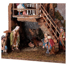 Cabana Natividade de Jesus luz e cascata figuras altura média 16 cm; medidas: 55x76x40 cm