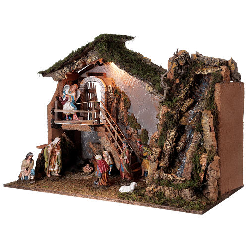 Nativity scene stable 16 cm figurines fire waterfall 55x75x40 cm 3