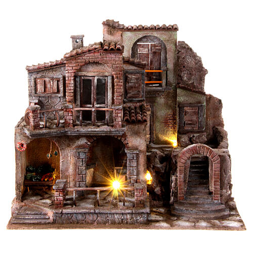 Traditional Nativity scene village with light, dimensions 50x60x40 cm 2