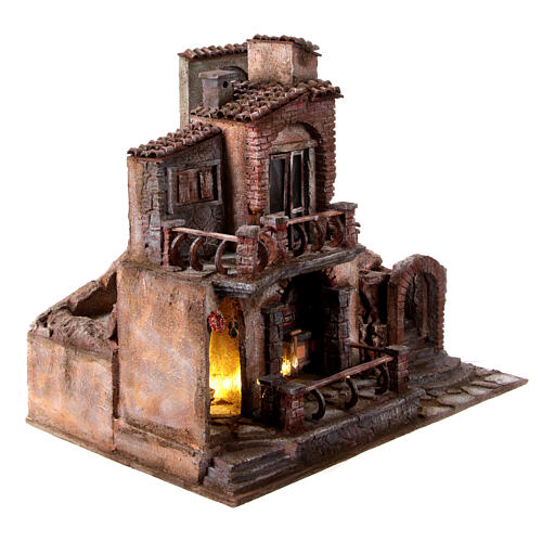 Traditional Nativity scene village with light, dimensions 50x60x40 cm 8
