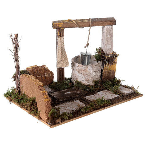 Miniature well and bucket nativity 15x20x15 cm statues 8-10 cm 3